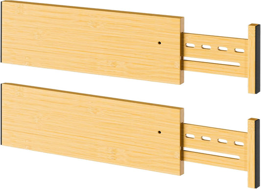 Bamboo Drawer Dividers 4" High, 16.5-22" Adjustable Drawer Organizers for Clothes,Expandable Dresser Separators in Bedroom/Kitchen/Bathroom/Office Organization and Storage,2 Pack