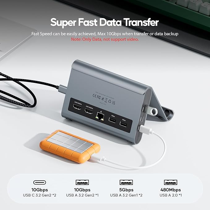 USB C Docking Station Dual Monitor for Microsoft Surface Pro 11/10/9/8, PULWTOP Dual Displays with 2 xHDMI 4K, 3 x USB-C/A 10Gbps, 2 x USB-A 5Gbps, USB-2.0, Ethernet, PD