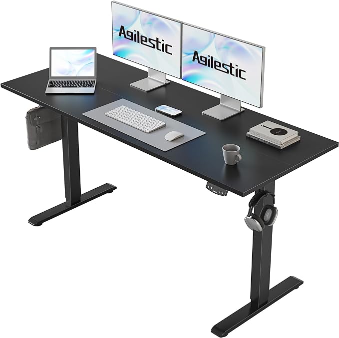 Agilestic Electric Standing Desk, 55 x 24 Inches Height Adjustable Desk, Sit Stand up for Work Office Home, Ergonomic Rising Gaming Computer Table with Memory Preset, Black