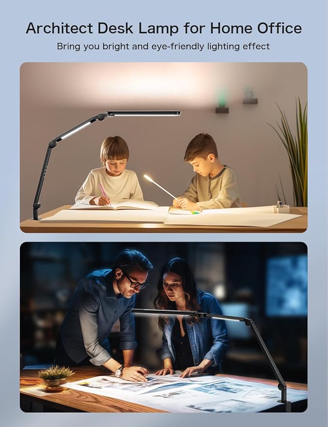 24W Ultra Bright LED Desk Lamp with Remote Control, Three Light Sources, Ajustable Atmosphere Lighting, Flexible Swing Arm, 4 Color Modes & 4 Brightness, Architect Desk Lamp with Clamp for Home Office