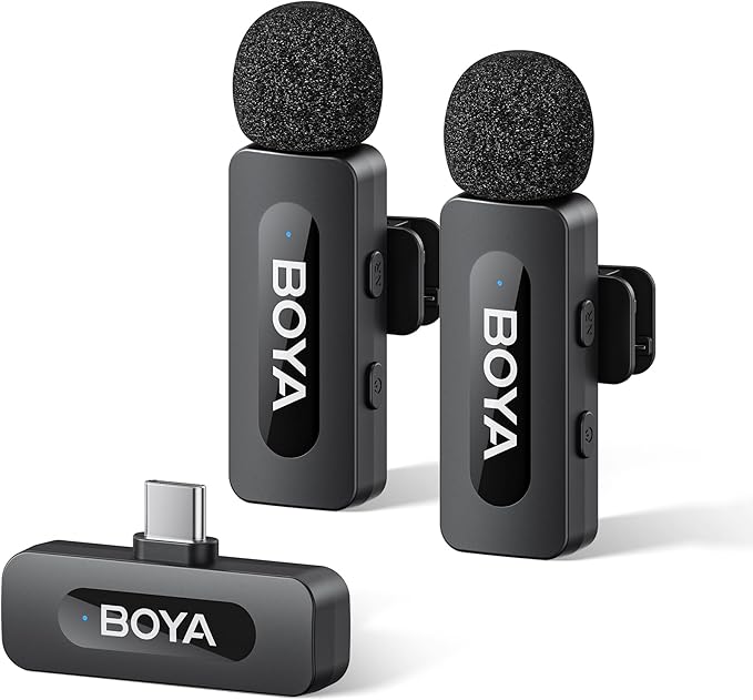 BOYA BY-V20 Wireless Microphones for iPhone 15/16 Series, Android/Laptop with USB-C Port, 328ft Range, 9H Battery Life, Noise Reduction Mini Mic Clip on Lapel Microphone Wireless for Video Recroding