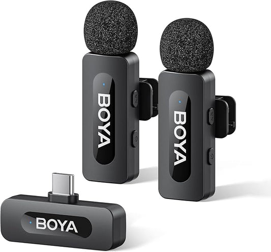 BOYA BY-V20 Wireless Microphones for iPhone 15/16 Series, Android/Laptop with USB-C Port, 328ft Range, 9H Battery Life, Noise Reduction Mini Mic Clip on Lapel Microphone Wireless for Video Recroding