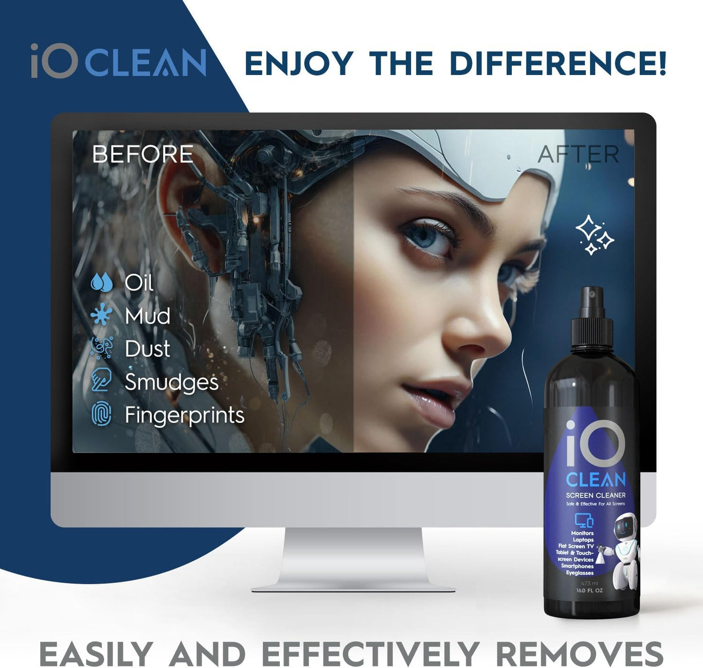 Screen Cleaner Spray (16oz+16oz) – Best Large Cleaning Kit for LCD LED OLED TV, Smartphone, iPad, Laptop, Touchscreen, Computer Monitor, Other Electronic Devices – 2 Microfiber Cloths and 4 Nozzles