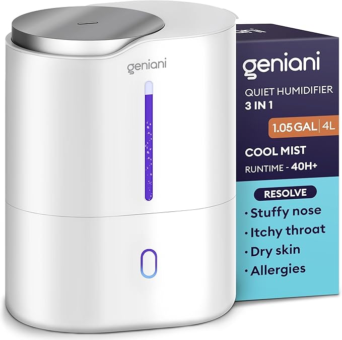 Today 2025 GENIANI Cool Mist Air Humidifiers for Bedroom, Plants, and Large Rooms - Quiet Humidifiers for Baby Room with Auto Shut Off & Night Light (3.9L, White)