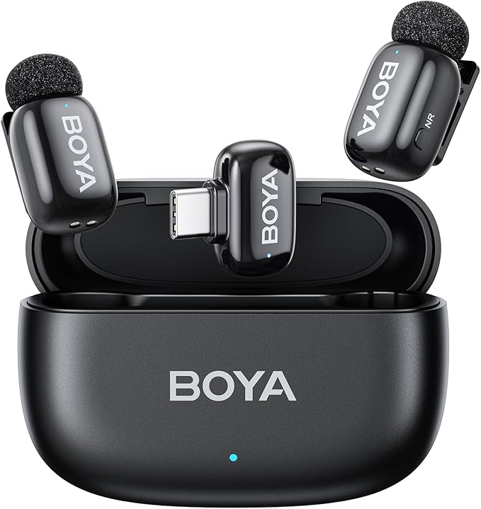 BOYA mini Wireless Lavalier Microphone for Android/Tablets/PC with USB C Plug,Noise Reduction,30H Battery Life with Charging Case,AI Voice Changer,Lapel Microphone Wireless for Video Recording Podcast