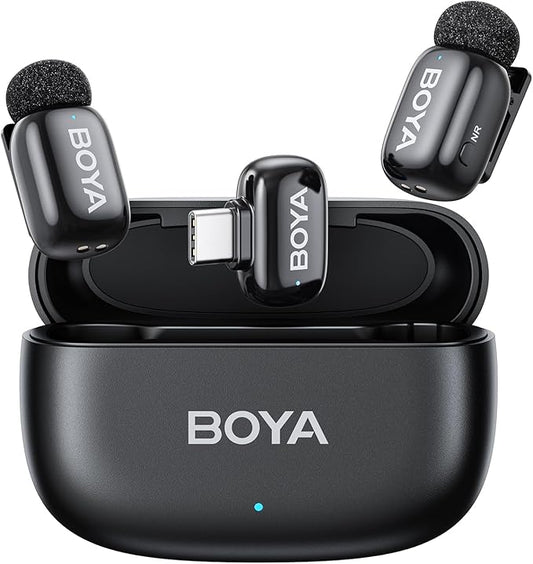 BOYA mini Wireless Lavalier Microphone for Android/Tablets/PC with USB C Plug,Noise Reduction,30H Battery Life with Charging Case,AI Voice Changer,Lapel Microphone Wireless for Video Recording Podcast