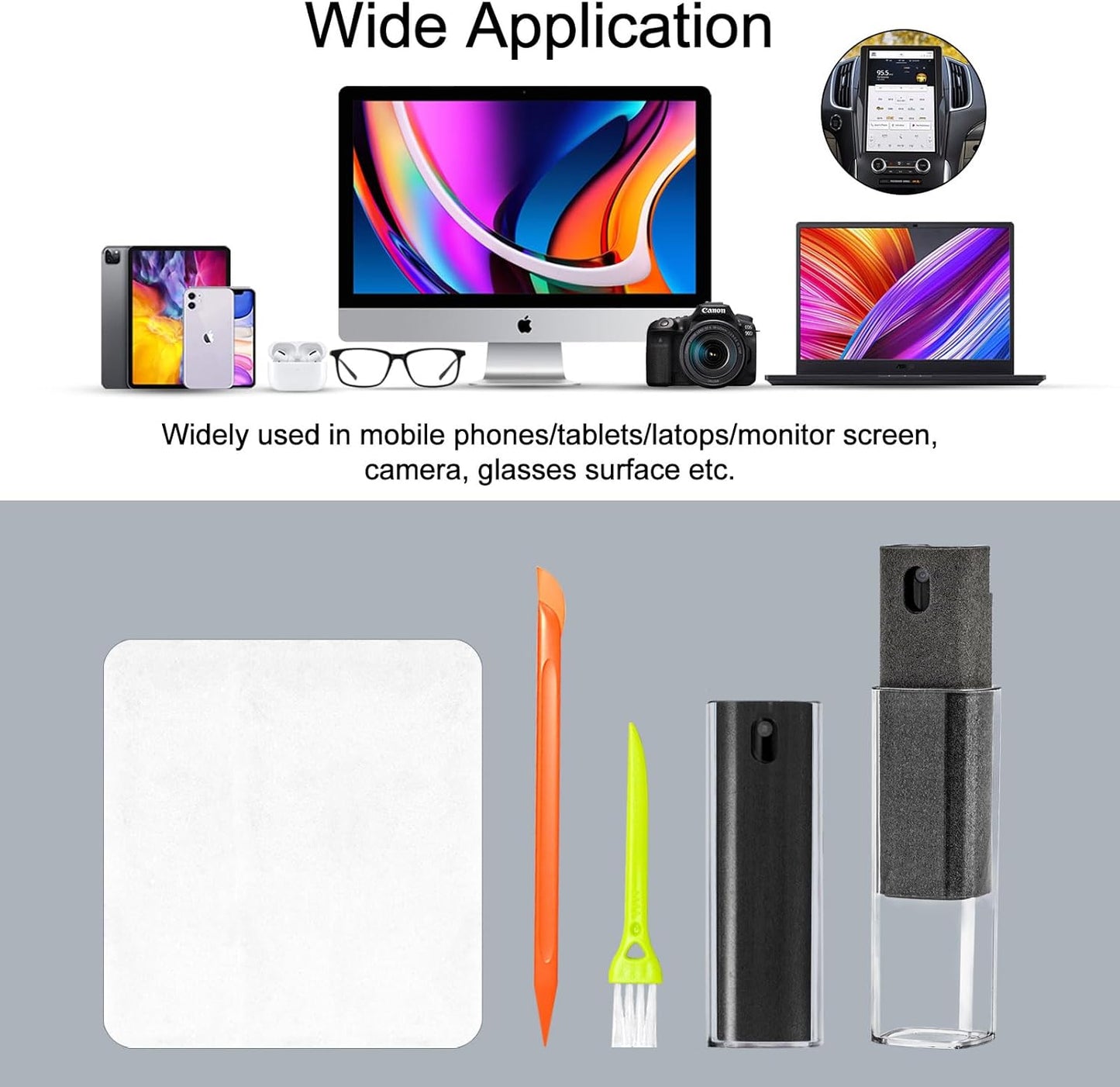 walrfid 2 Pack Car Screen Cleaner, Computer Screen Cleaner Spray and Wipe, Laptop Cleaning Mist Kit for Electronic iPad, iPhone, Phone, MacBook, TV, Monitor Display, WF-4pcsPW-BlackGrey