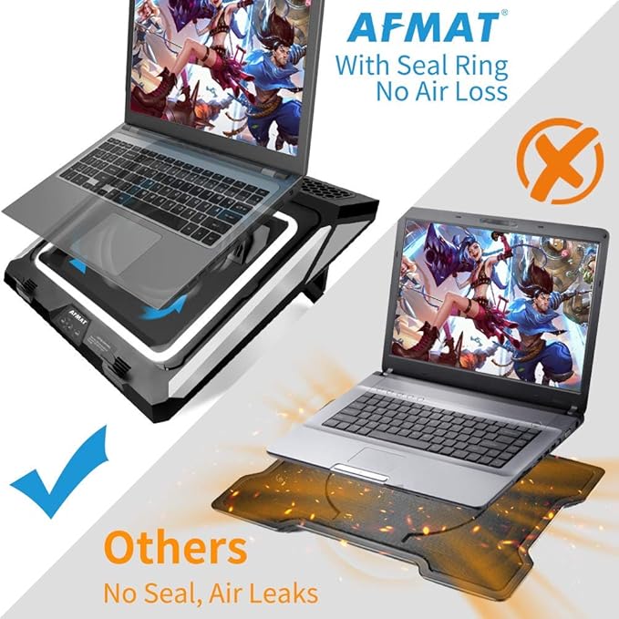 AFMAT Gaming Laptop Cooling Pad, 4500RPM Laptop Cooling Pad with Turbo-Fans, USB Ports, Colorful Lights - CPU Temperature Drops 20-30 ℃ Within Seconds - for 14-17.3 inch Laptops
