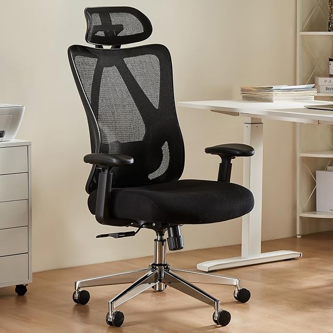 Sweetcrispy Ergonomic Office Desk Chair,2D Armrest Adjustable Lumbar Support & Headrest,High Back Rolling Work Swivel Computer Chairs with Wheels,135°Tilt Function,Inky Black