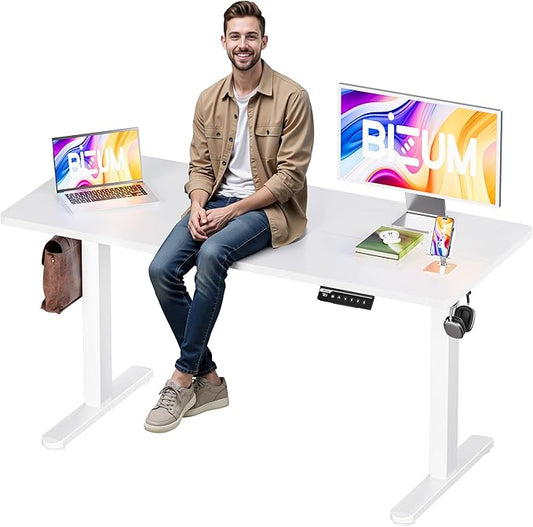 BIZUM Electric Standing Desk, 55x24 inches Height Adjustable Desk, Sit to Stand Desks Memory Gaming Computer Workstation for Home Office, White