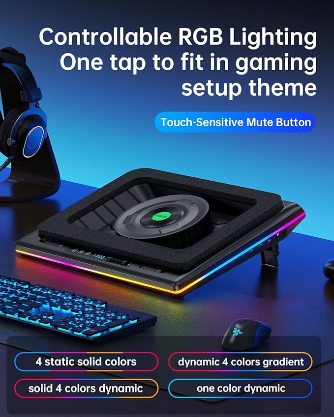 llano V12 RGB Laptop Cooling Pad, Gaming Laptop Cooler with 5.5 Inch Powerful Turbofan, Fast Cooling Laptop 15.6-21in, Adjustable Speed, Touch Control, LCD Screen, Black