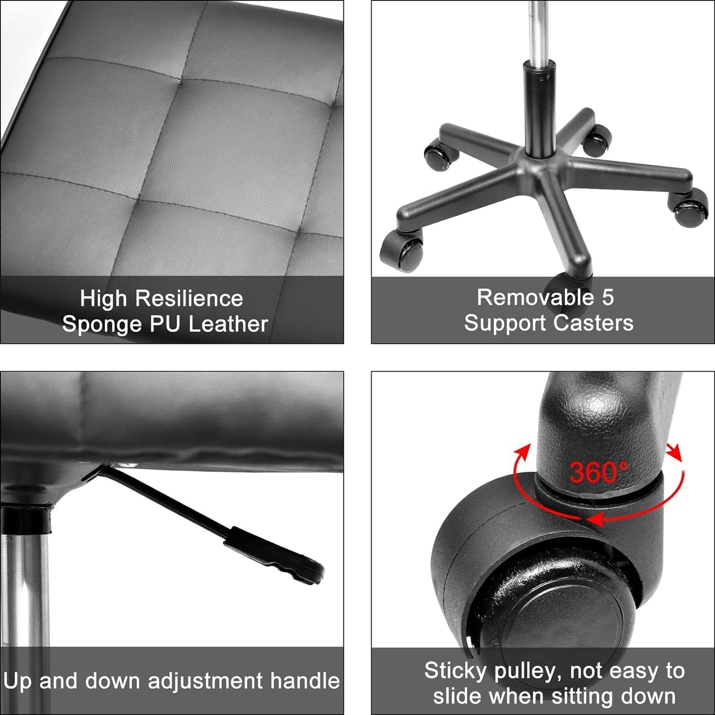 Footrest Under Desk Leg Rest Ottoman Adjustable Height Foot Stool with Wheels Leather Footrest for Home Office