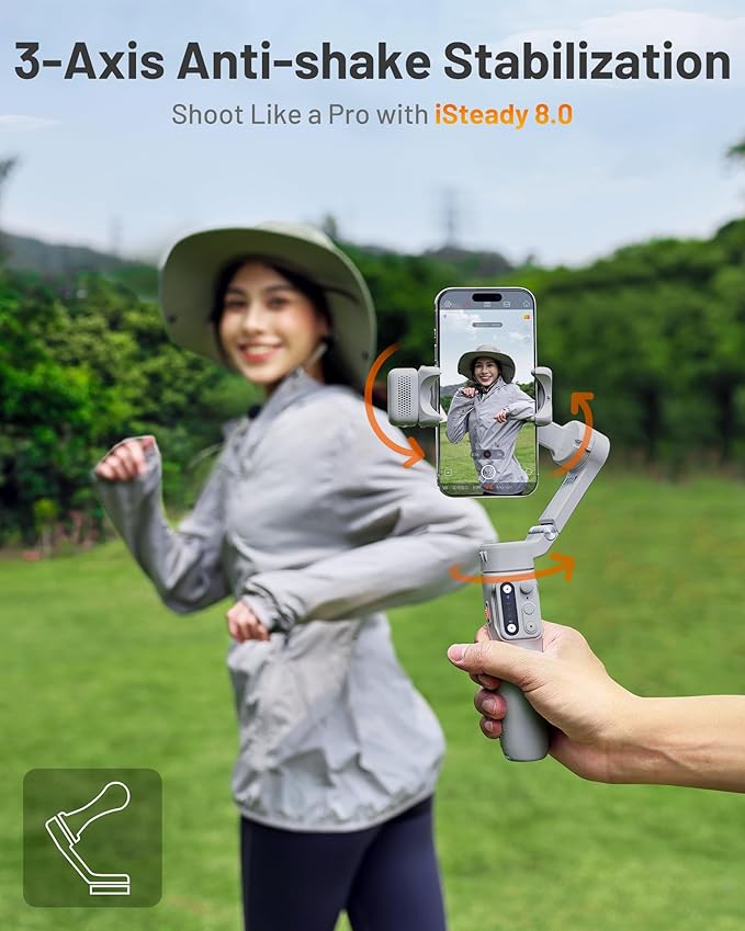 Hohem iSteady X3 Gimbal Stabilizer for iPhone, Foldable Phone Gimbal Object Tracking, Remote Control, 3-Axis Phone Stabilizer Built-in Extendable Rod & Tripod, Fill Light for Video Recording, YouTube