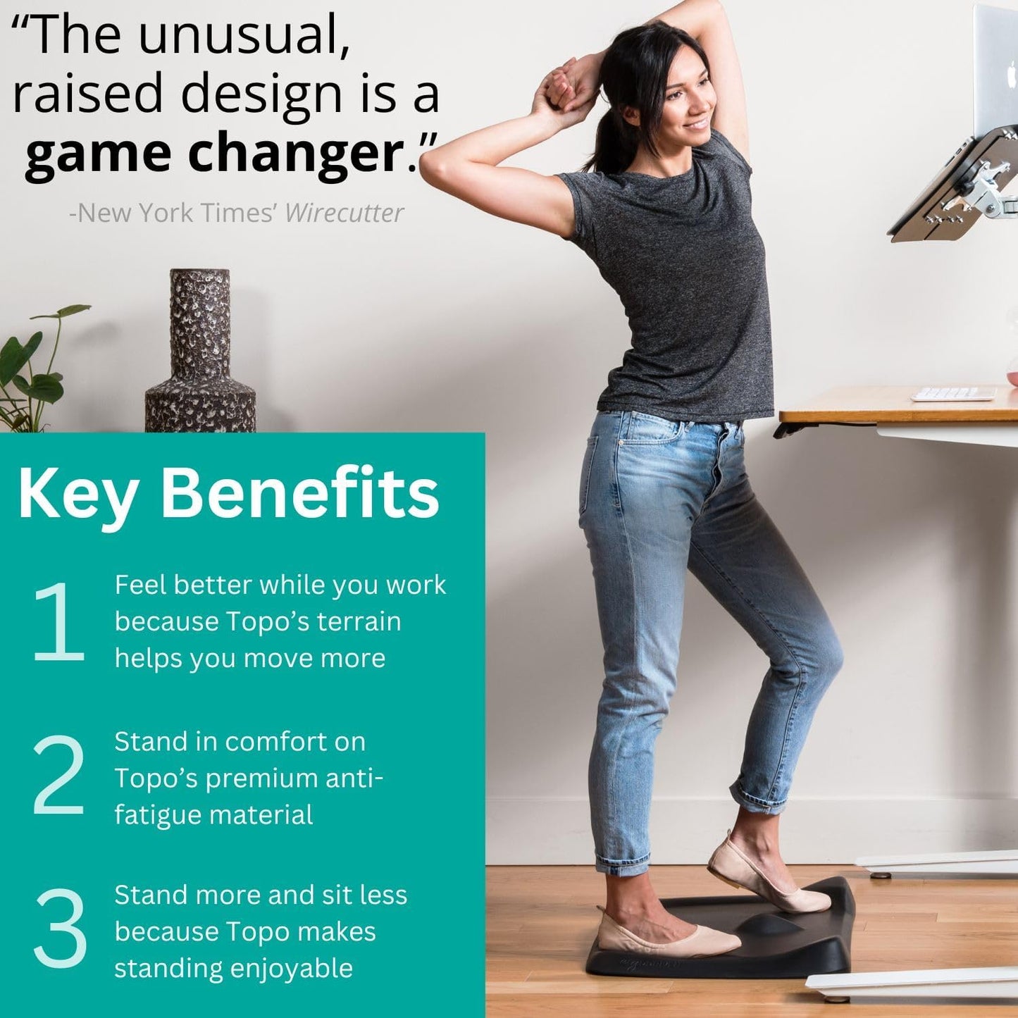 Topo Mini by Ergodriven | The Smaller Not-Flat Standing Desk Anti-Fatigue Mat with Calculated Terrain (Altostratus Grey)