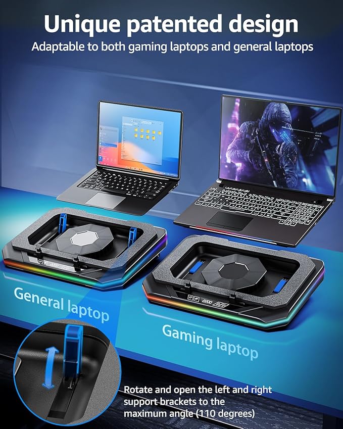 MOUNTUP RGB Laptop Cooling Pad for 13-19 Inch, Max 3500RPM Gaming Laptop Cooler, Cooling Pad Stand with Touch Switch to Control Speed, Laptop Fan Cooling Pad with Powerful 4.72 Inch Turbo Fan