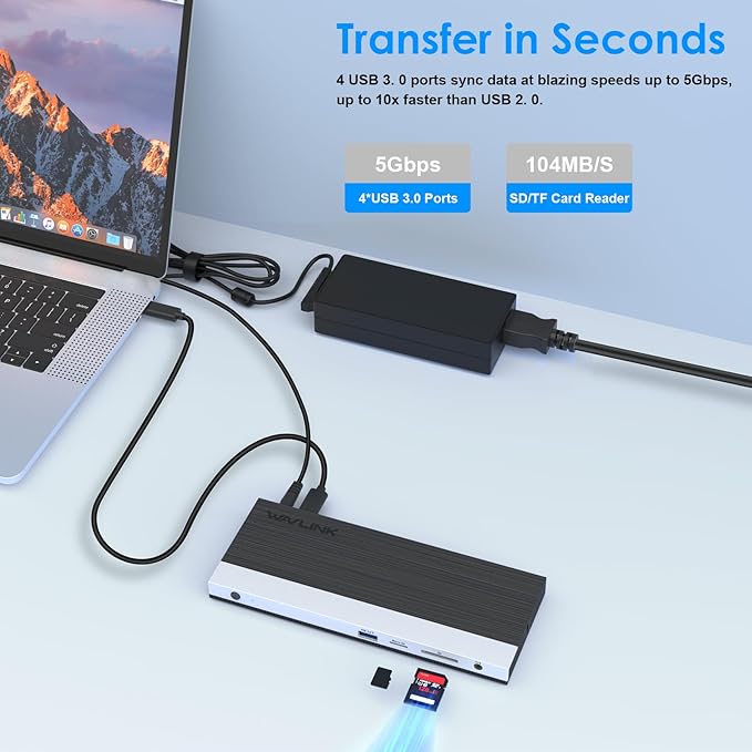 WAVLINK USB C Docking Station 4K Triple Display (2 HDMI + 1 Displayport) with 100W PC Charging, Gigabit Ethernet, 4 USB 3.0, SD/TF Card Slot, Audio, for Dell HP MacBook Lenovo and Other USB C Laptops