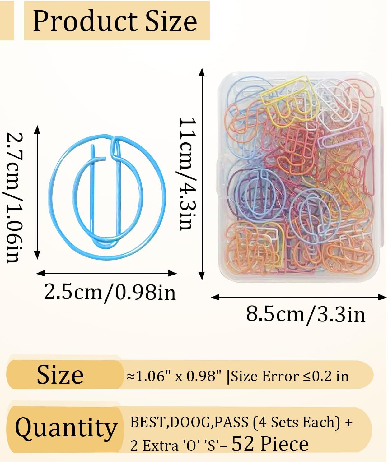 52 Pcs Stainless Steel Paper Clips - Alphabet Letter Clips for Office & School with Storage Box Assorted Color (Teachers' Themes)