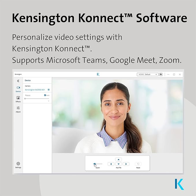 Kensington W2050 Pro 1080p Auto Focus Pro Webcam with Dual Stereo Microphone for Video Conferencing, Software Control, Privacy Shutter, Compatible with Zoom/Skype/Teams and More (K81176WW)