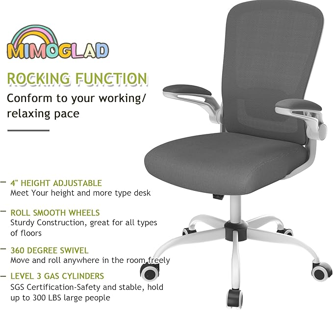 Mimoglad Home Office Chair, High Back Desk Chair, Ergonomic Mesh Computer Chair with Adjustable Lumbar Support and Thickened Seat Cushion