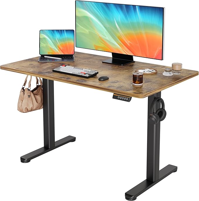 YDN Electric Standing Desk Adjustable Height, 48 x 24 Inches Stand up Desk with Cable Management, Home Office Desks with Splice Board & Black Frame, Rustic Brown Top