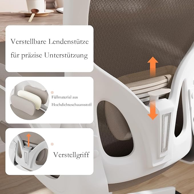 Monhey Office Chair Ergonomic Desk Chair with Lumbar Support&Headrest&Flip-up Arms Height Adjustable Rocking Swivel High Back Computer Chair Warm Taupe Mesh Study Chair (White+Khaki-2)
