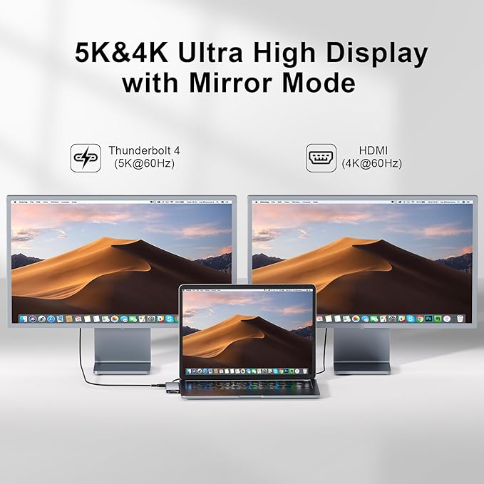 USB C Hub, USB C Adapter, 7 in 2 USB-C Hub for MacBook with Thunderbolt 4, 4K HDMI, Type C, 2 USB A, SD/TF Card Reader, Compatible with MacBook Pro 2016-2024, MacBook Air 2018-2025 (Silver)