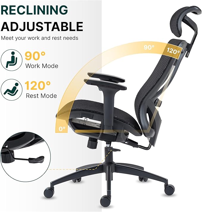 Mesh Ergonomic Office Chair,High Back Mesh Gaming Chair with Lumbar Support,Adjustable Headrest and Armrests for Home Office Desk Chair (Americana, Black)