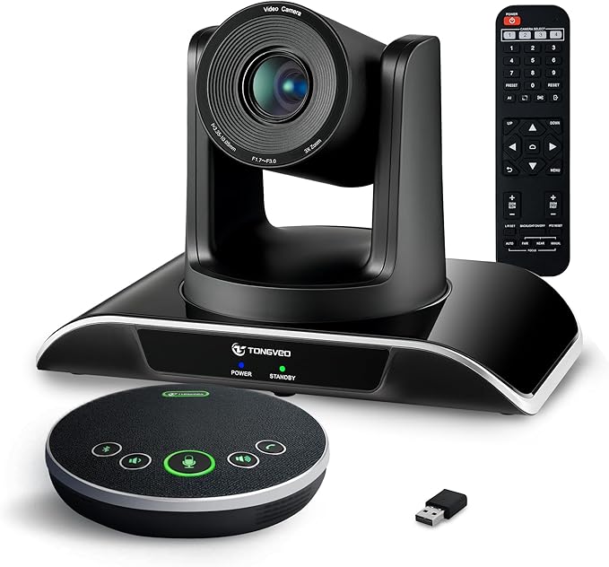 All-in-One Conference Room Video Camera System Bundle HD 1080P 60fps 3X Optical Zoom USB3.0 HDMI PTZ Camera and Bluetooth Conference Speakerphone with Microphones