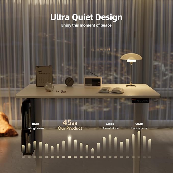 Claiks Electric Standing Desk Adjustable Height with Spacious Storage Bag, 48x24 Inch Stand Up Desk with Headphone Hook, Sit Stand Table for Home Office Computer Workstation, White