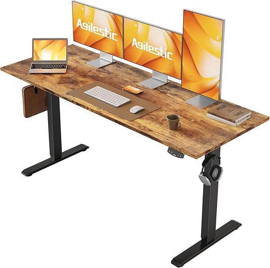 Agilestic Electric Standing Desk, Large 60 x 24 Inches Height Adjustable Desk, Sit Stand up for Work Office Home, Ergonomic Rising Computer Table with Memory Preset, Rustic Brown