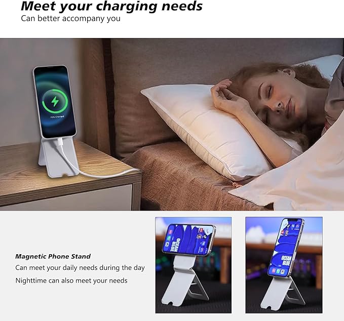 Phone Stand, Magnetic Foldable Phone tripods Stain-Resistant Leather & Angle Adjustment, Multifuctional Strong Magnetic Phone Tripod for iPhone 16/15/14/13/12-(Purple)