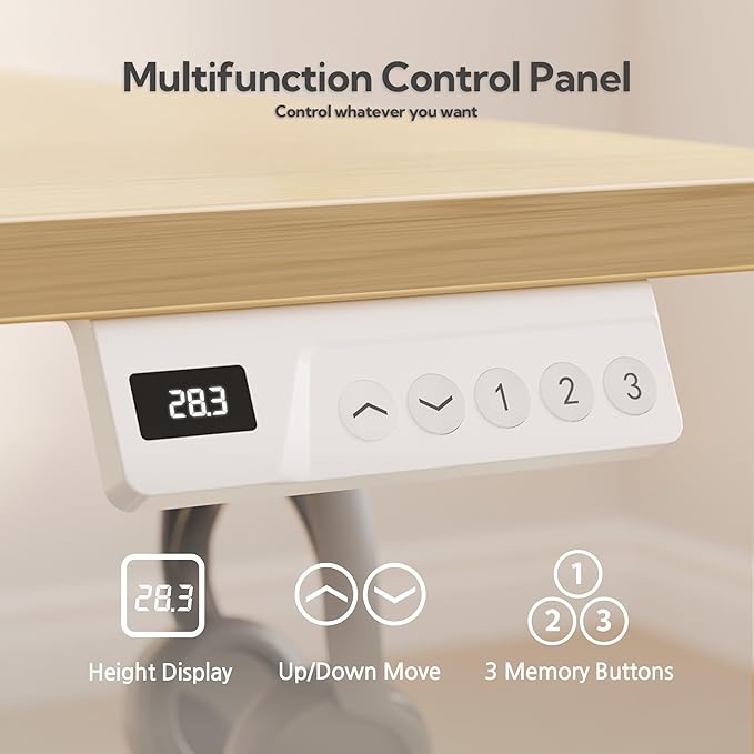 Seang Standing Desk with Drawer, 48" x 24" Height Adjustable Stand Up Desk, 3 Memory Height Settings with Cable Grommets & Storage Hooks, Ideal for Home & Office, Nature