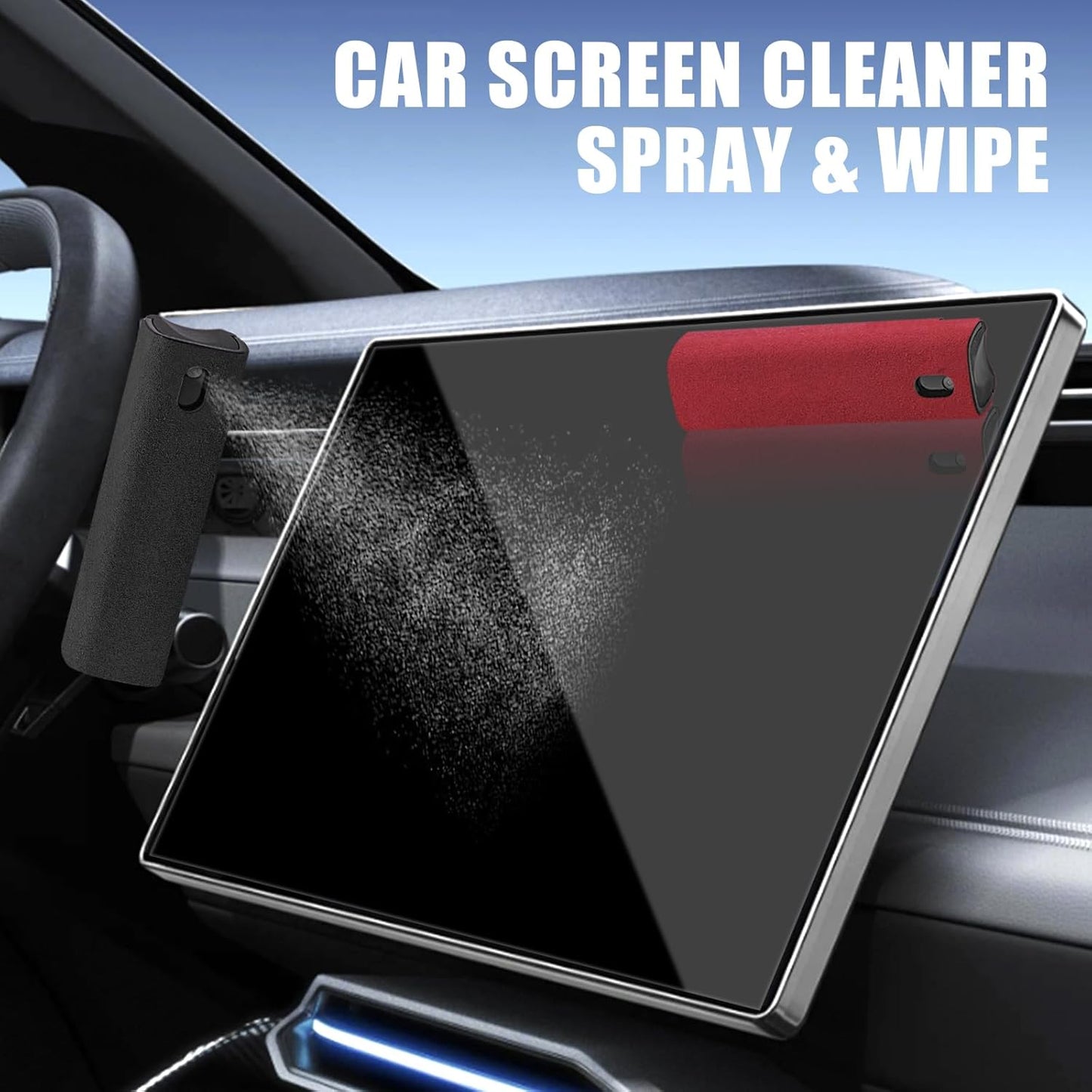 walrfid 2 Pack Car Screen Cleaner, Computer Screen Cleaner Spray and Wipe, Laptop Cleaning Mist Kit for Electronic iPad, iPhone, Phone, MacBook, TV, Car Monitor Display, with Graffiti Case, Black Red