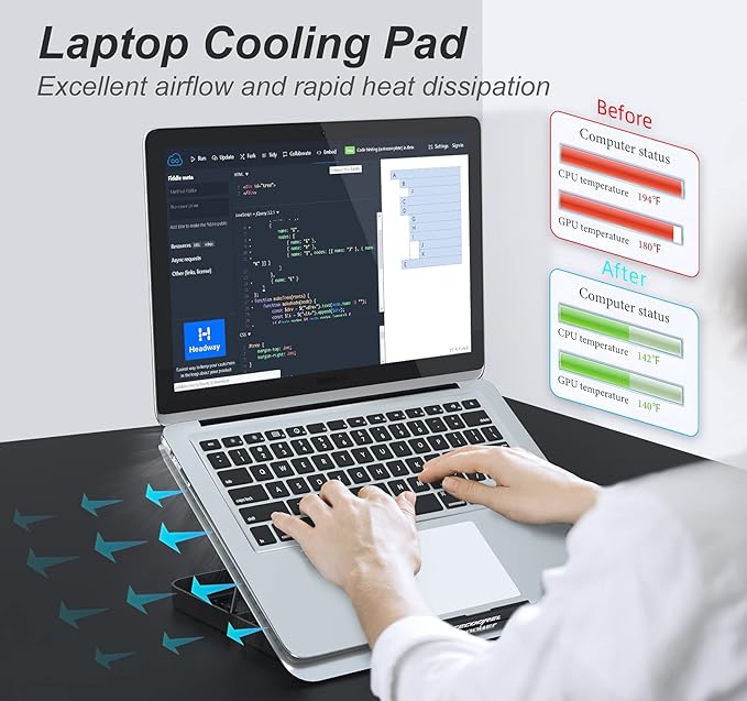 ICE COOREL Aluminum Laptop Cooling Pad, Laptop Cooler Stand with 7 Height Adjustable, Laptop Fan Cooling Pad for Laptop 12-15.6 Inch, Notebook Cooler Pad with Two USB Port (Silver)