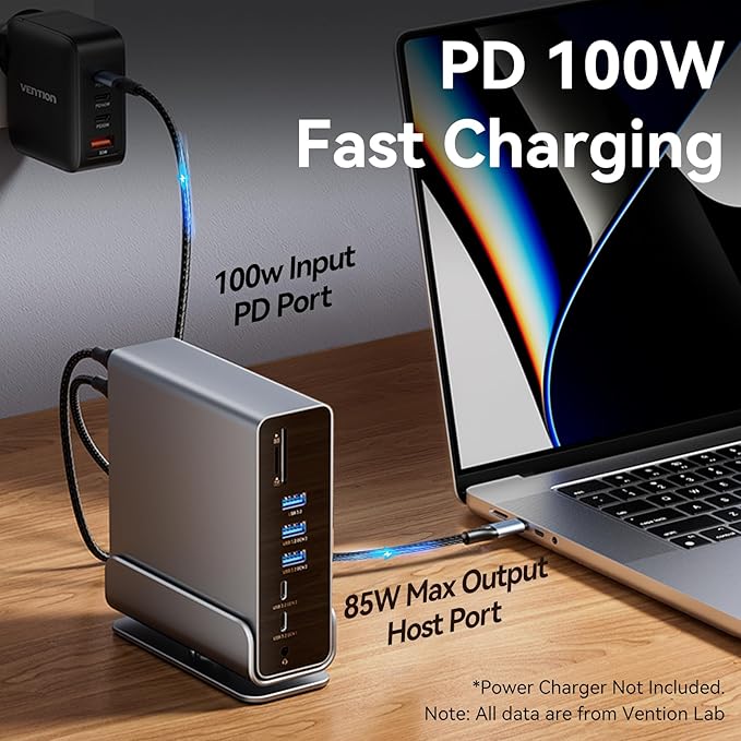 VENTION Laptop Docking Station 3 Monitors, 15-in-1 USB C Laptop Docking Station for Windows PC, 2*HDMI + DP, Thunderbolt 3/4, Dell, HP, with Dual 4K HDMI, DP, 10Gbps USB, RJ45, 100W PD, Audio, SD/TF