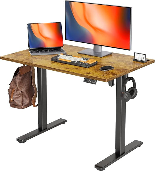 Seang Standing Desk with Adjustable Height, 40x24 Inch Electric Stand Up Desk for Home Office, Studio, Computer Workstation, Rustic Brown Top