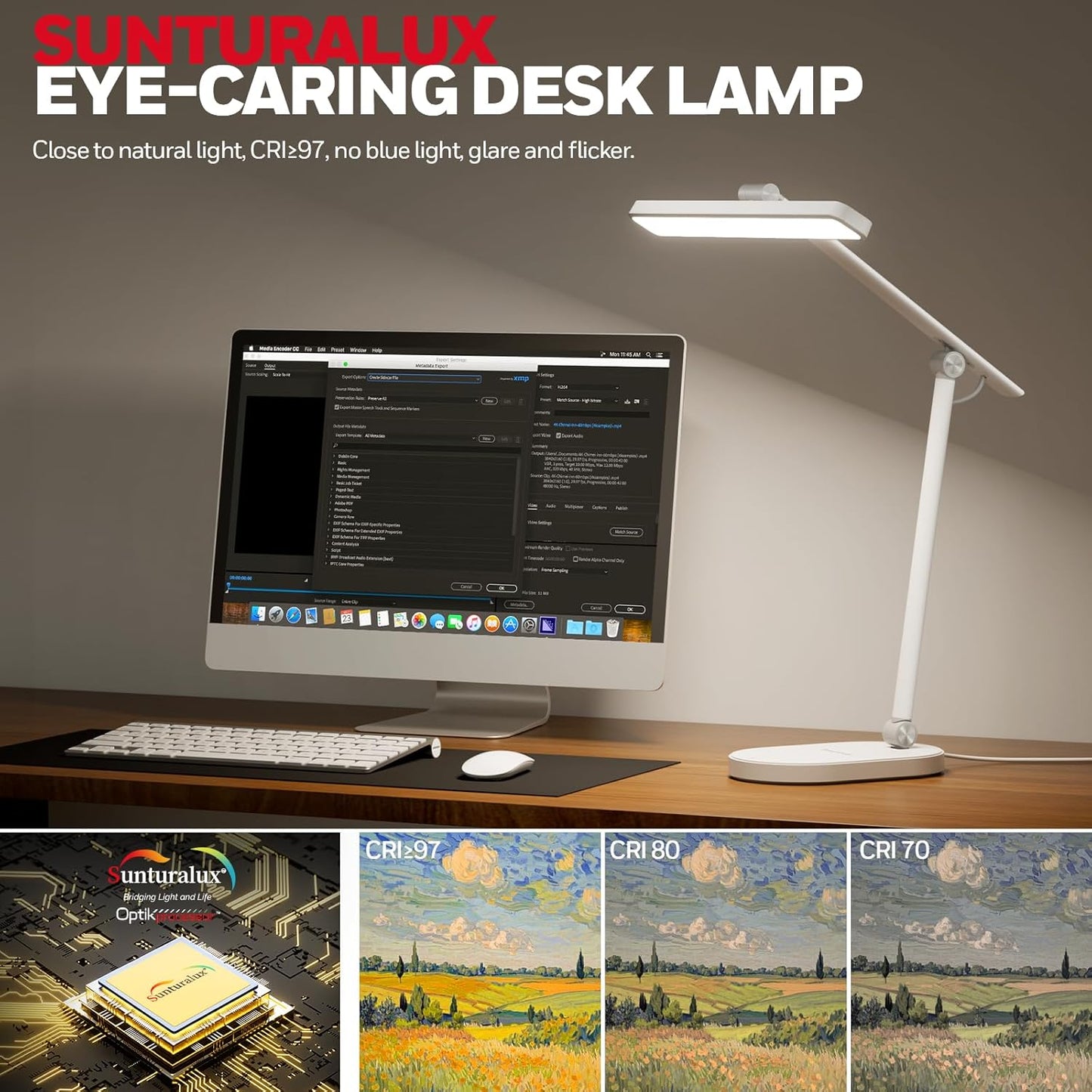 Honeywell Desk Lamp for Home Office, H4 Sunturalux??Eye-Caring LED Desk Light, 700LM Dimmable Desk Lamp with Timer, Adjustable Desk Reading Light, Touch Auto Dimming Table Lamp for Study, Bedroom