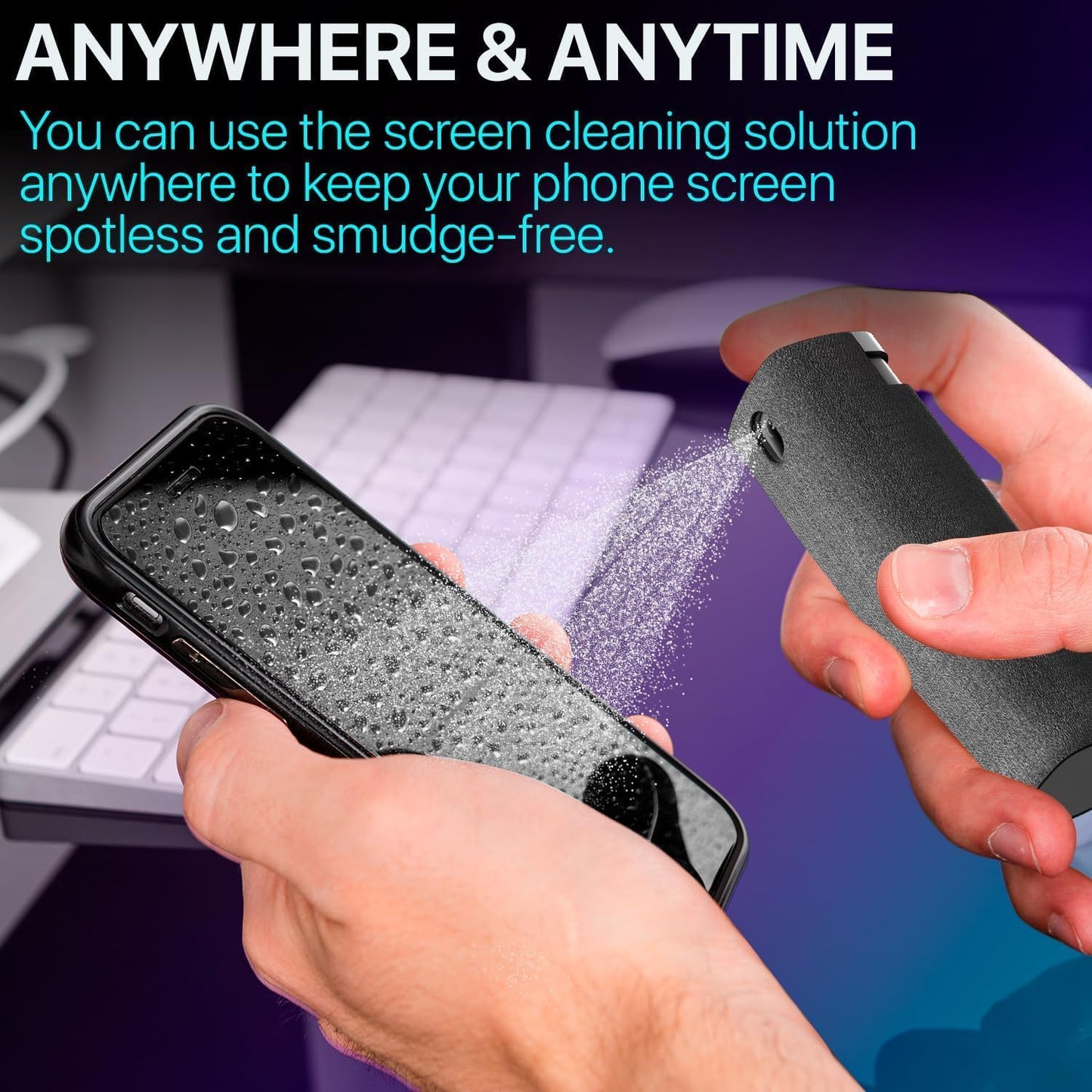 Screen Cleaner Spray (16oz + mini Cleaner) – Best Large Cleaning Kit for LCD LED OLED TV, Smartphone, iPad, Laptop, Touchscreen, Computer Monitor, Electronic Devices, Microfiber Cloth and 2 Nozzles