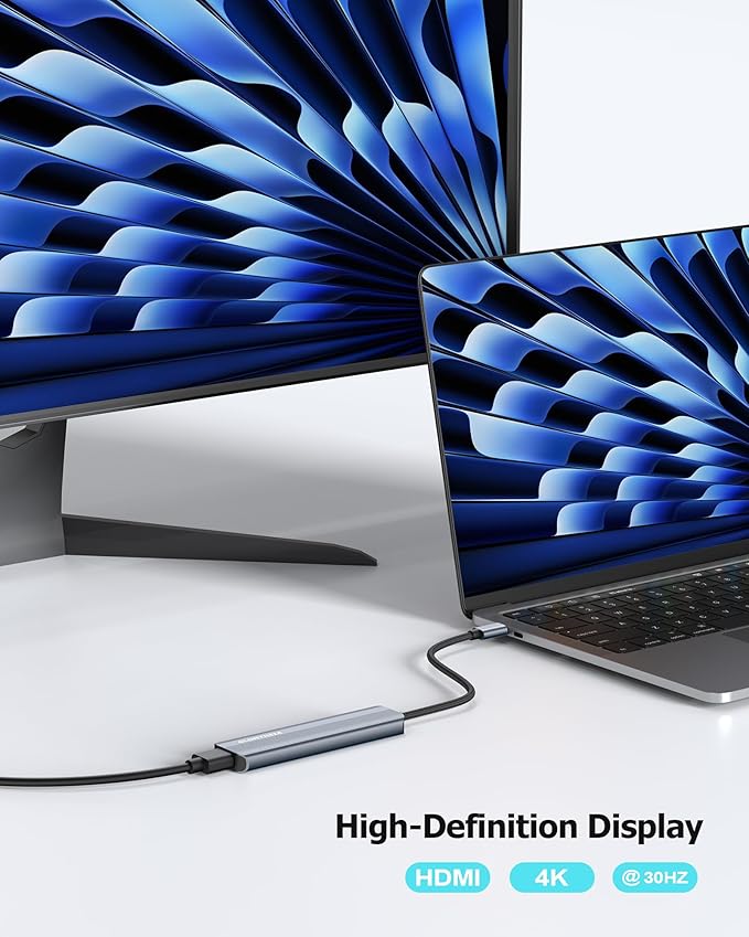 USB C Hub Multiport Adapter for Laptop MacBook Air/Pro, Multiple Ports Dongle Dock with 4K HDMI, 100W PD, 2xUSB-A 3.0, USB-C Data Port, SD/TF Card Reader