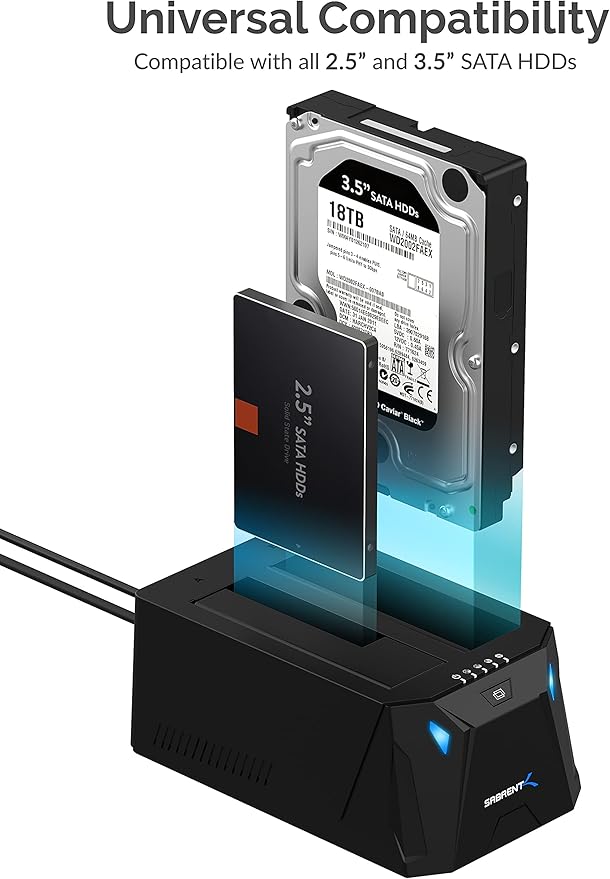 SABRENT USB Type C SATA 2.5” & 3.5” Dual Bay Hard Drive Docking Station | Offline Cloning | Up to 5Gbps | Tool Free Installation (EC-CH2B)