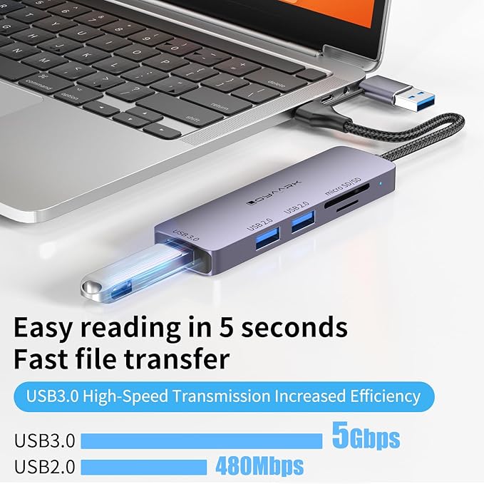 USB-C Hub with SD/TF Card Reader, 3 USB Ports (USB 3.0 & USB 2.0) - Compatible with Laptops, MacBook, Surface, Tablets