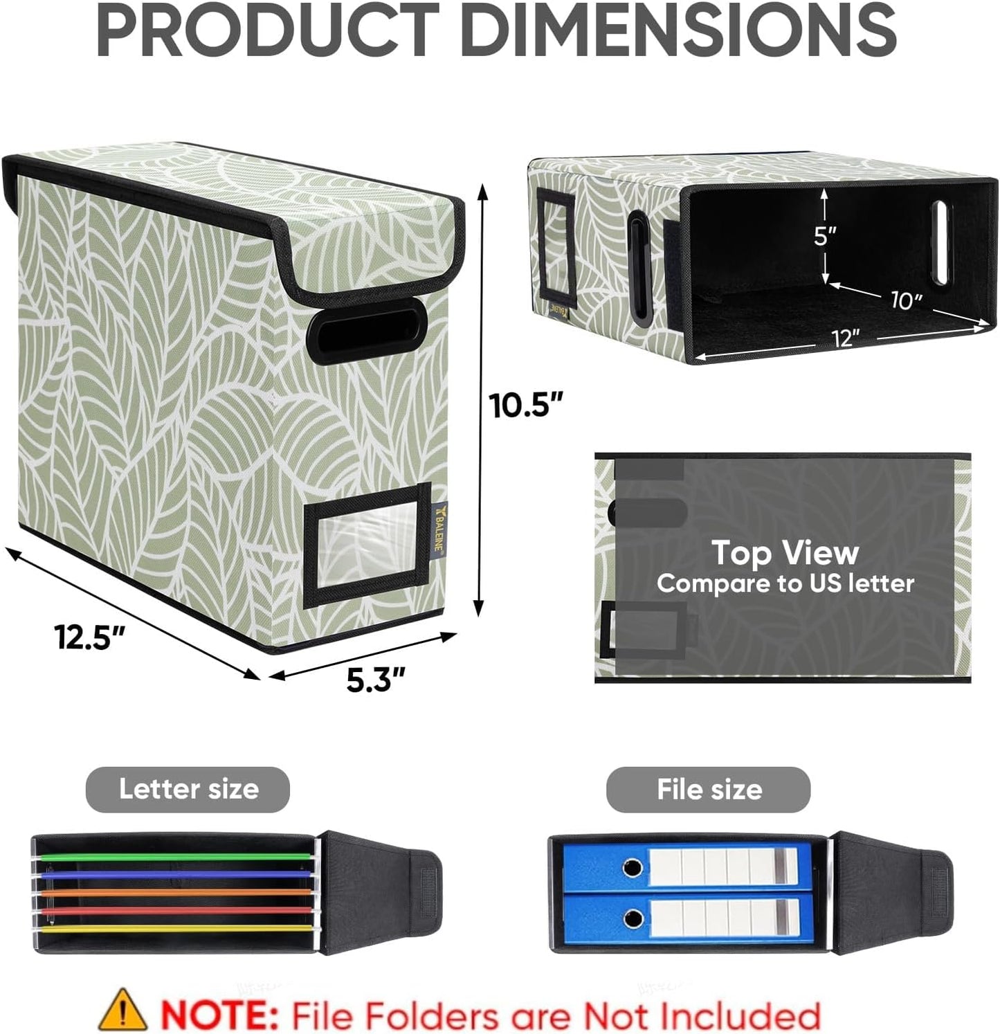 BALEINE File Organizer Box with Lid, Collapsible File Folder Organizer with Plastic Slide, Hanging File Folder Box for Office Document Storage (2 Pack, Antique Foliage, S)