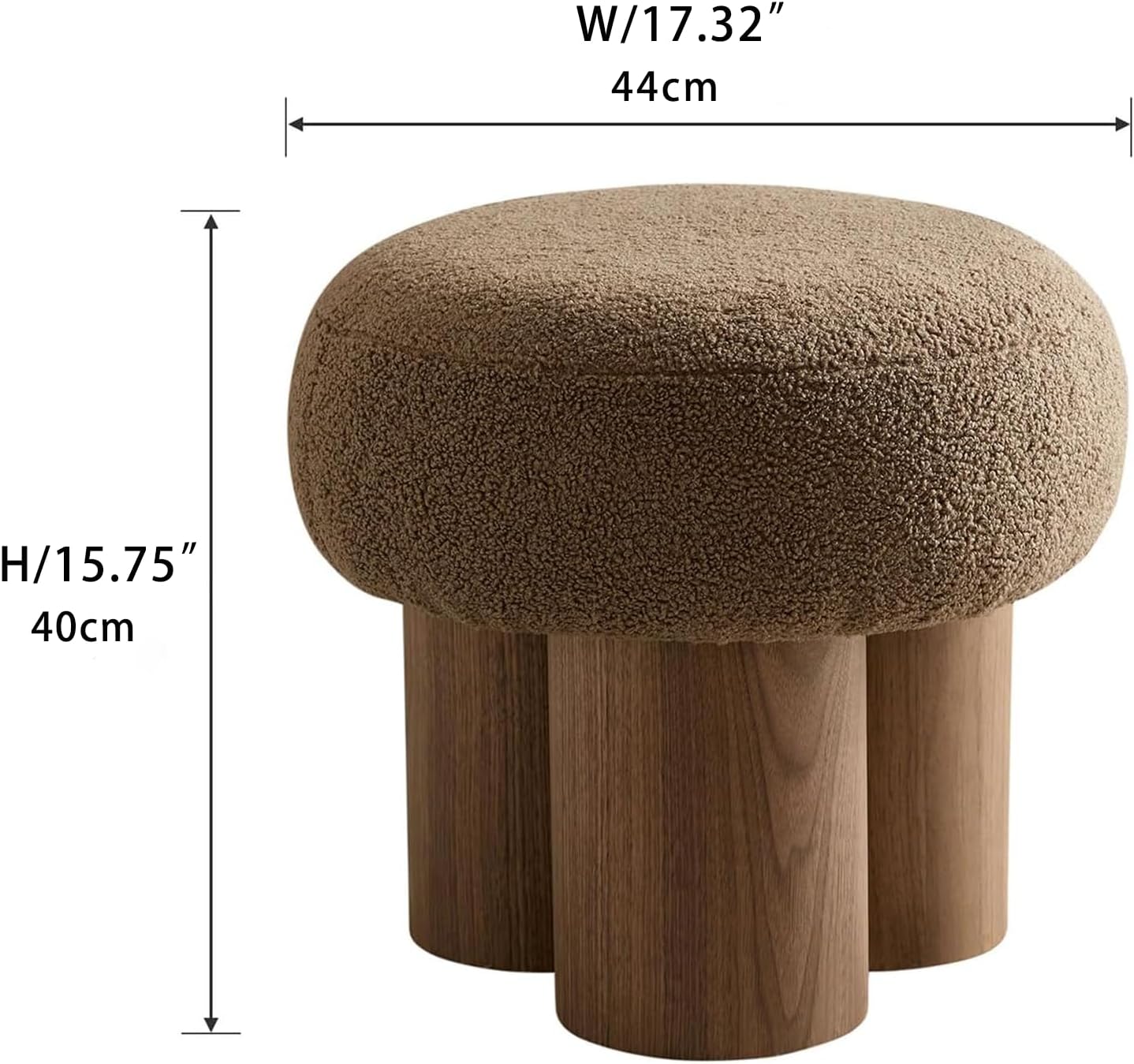 MEETAKING Small Round Foot Stool, Teddy Fabric Footrest Ottoman Stool with Non-Skid Legs, Modern Footstools Step for Couch, Desk, Office, Living Room (Brown)