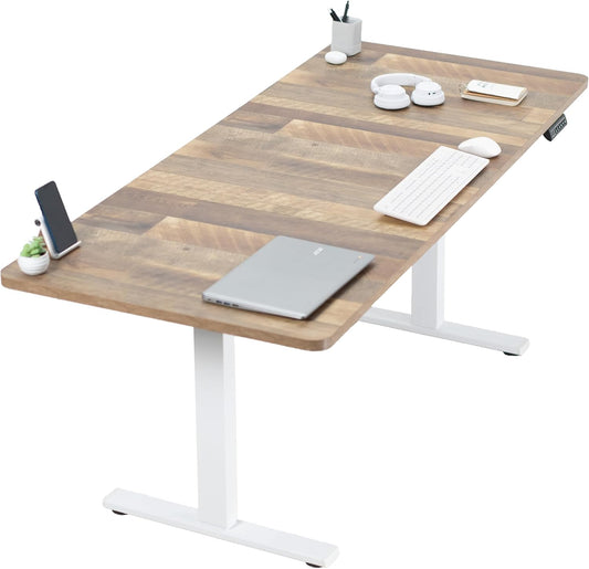 VIVO Electric 71 x 30 in Standing Desk, Memory Height Adjustment, 1B Series, Reclaimed Wood Top White Frame, DESK-KIT-1W7P