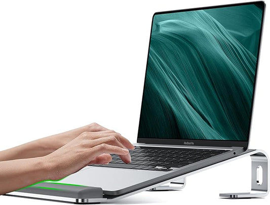 Aluminum Laptop Stand, Notebook Stand with Wrist Rest, Ergonomic Detachable Laptop Mount, Computer Stand Compatible with 10-17'' All Laptops Such as MacBook Air Pro/HP/Dell/Lenovo, Silver