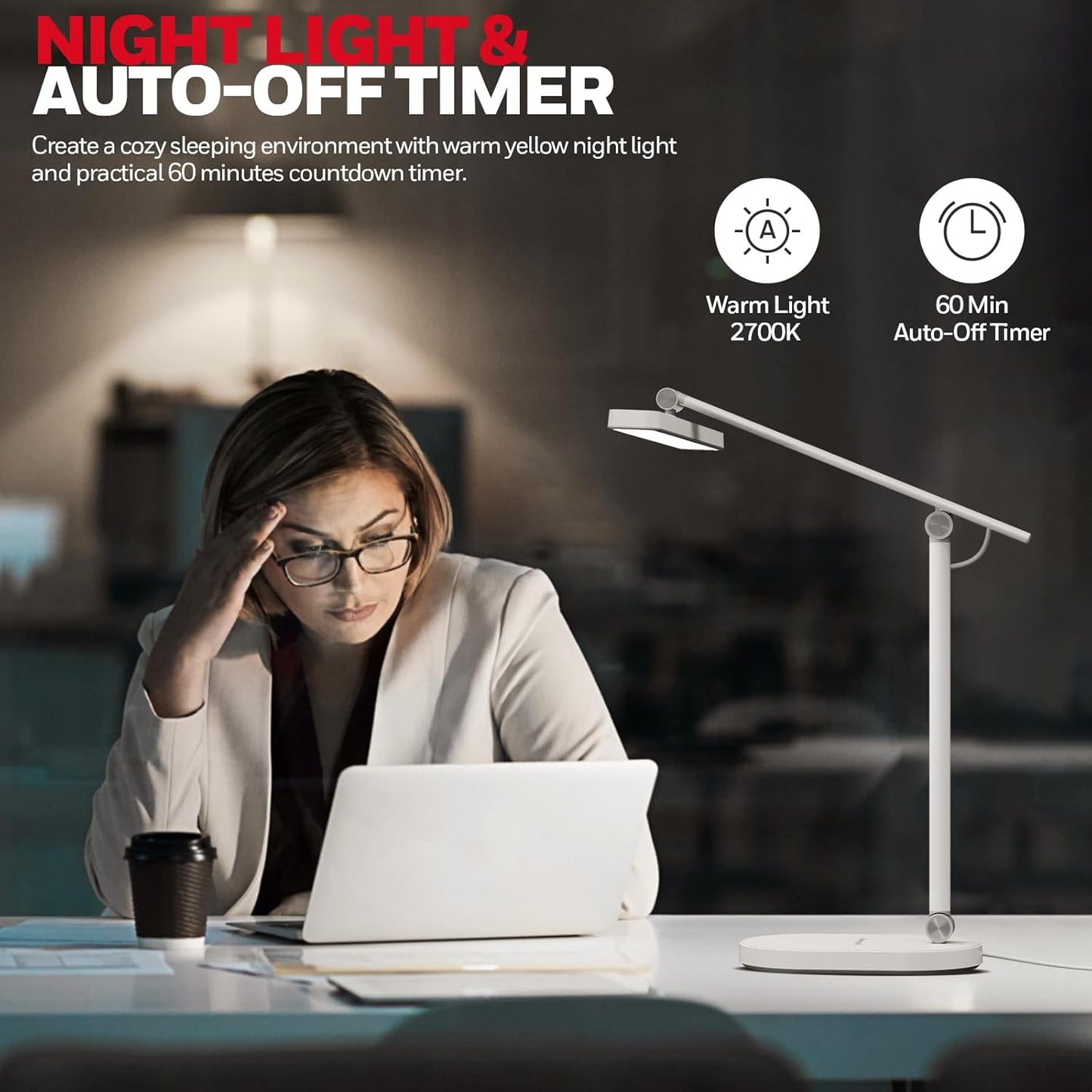 Honeywell Desk Lamp for Home Office, H4 Sunturalux??Eye-Caring LED Desk Light, 700LM Dimmable Desk Lamp with Timer, Adjustable Desk Reading Light, Touch Auto Dimming Table Lamp for Study, Bedroom