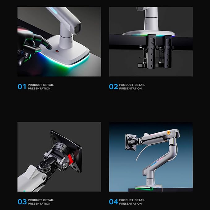 Gaming Monitor Arm for Flat/Ultrawide/Curved Monitors 32 to 60 inch, Heavy Duty Monitor Stand Load up to 20 kg, VESA 75/100 mm Mount (White)