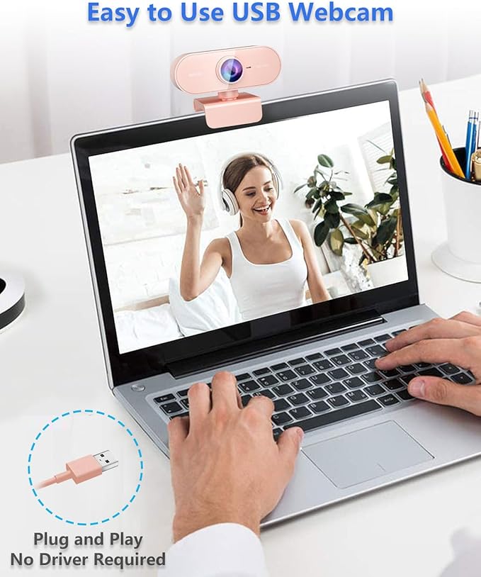 Webcam for pc with Microphone,Full Hd 1080P Pink Streaming Web Cam with Mic for Mac Laptop, Small Computer Camera for Desktop,Cheap Face Cam for Video Conference,Zoom, Gaming Microsoft Teams Meet