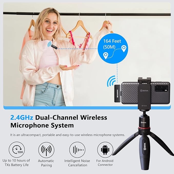 Sevenoak Wireless Lavalier Microphone,USB-C Wireless Clip on Mic for Android/Type-C Smartphone Mini Bluetooth Mic for Podcast Facebook YouTube Vlogging Video Recording (SKM-W10-U1)