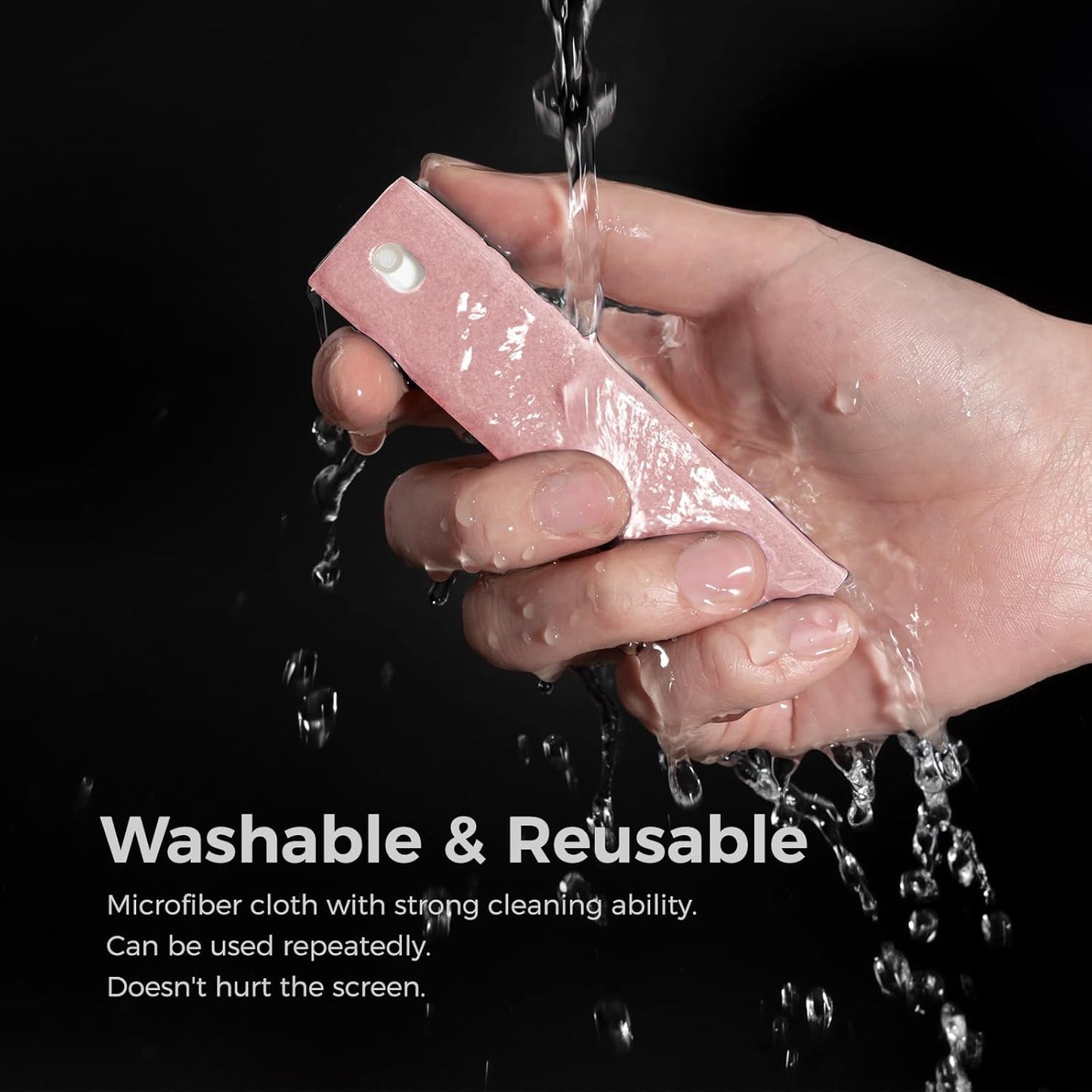 CLICK CLEAN Screen Cleaner, Fingerprint Proof Screen Cleaner Spray, All-in-One Cleaner with Microfiber, Shell and Phone Stand for All Phones, Laptop and Tablet Screens (Pink)